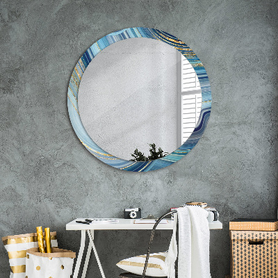 Miroir rond imprimé Marbre bleu