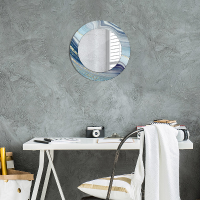 Miroir rond imprimé Marbre bleu