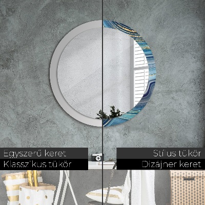 Miroir rond imprimé Marbre bleu