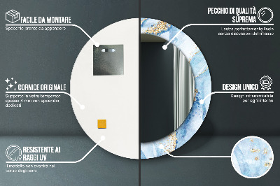 Miroir rond avec décoration Marbre bleu doré