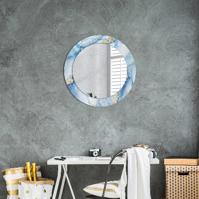 Miroir rond avec décoration Marbre bleu doré