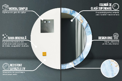 Miroir rond avec décoration Marbre bleu doré