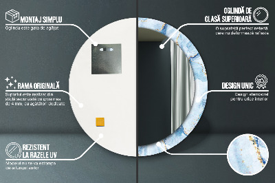 Miroir rond avec décoration Marbre bleu doré