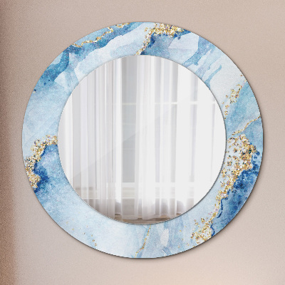 Miroir rond avec décoration Marbre bleu doré
