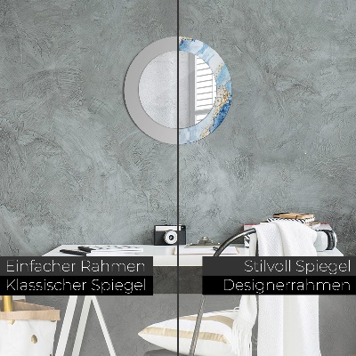 Miroir rond avec décoration Marbre bleu doré