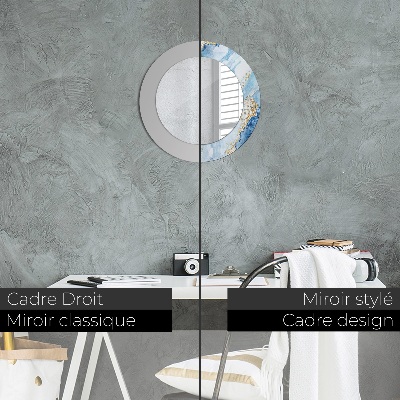 Miroir rond avec décoration Marbre bleu doré