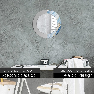 Miroir rond avec décoration Marbre bleu doré