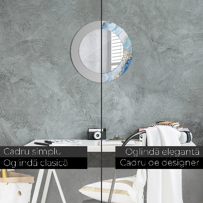 Miroir rond avec décoration Marbre bleu doré