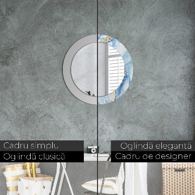 Miroir rond avec décoration Marbre bleu doré