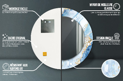 Miroir rond avec décoration Marbre bleu doré