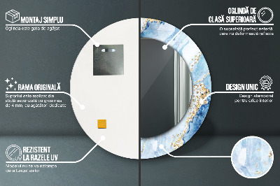 Miroir rond avec décoration Marbre bleu doré