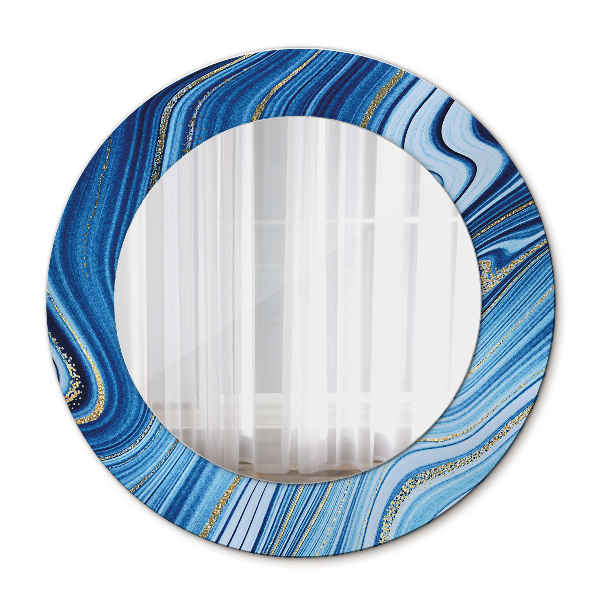 Miroir rond imprimé Marbrure bleue