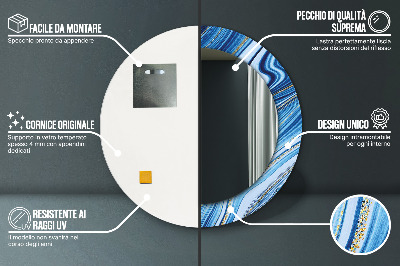 Miroir rond imprimé Marbrure bleue