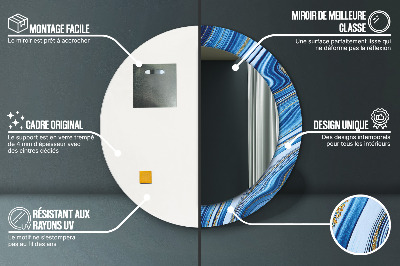 Miroir rond imprimé Marbrure bleue