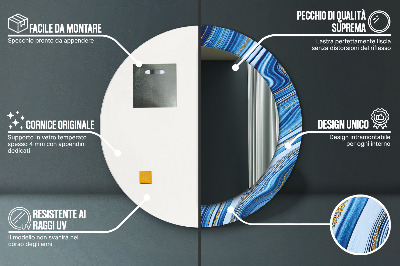 Miroir rond imprimé Marbrure bleue