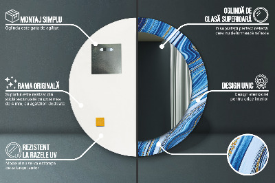 Miroir rond imprimé Marbrure bleue