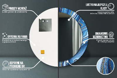 Miroir rond imprimé Marbrure bleue