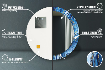 Miroir rond imprimé Marbrure bleue