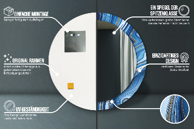 Miroir rond imprimé Marbrure bleue