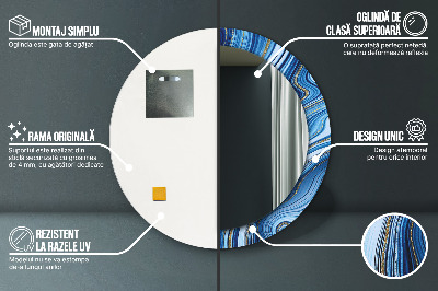 Miroir rond imprimé Marbrure bleue