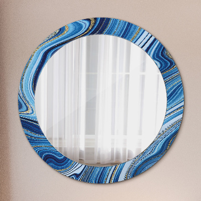 Miroir rond imprimé Marbrure bleue