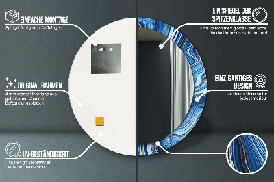 Miroir rond imprimé Marbrure bleue