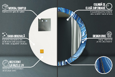 Miroir rond imprimé Marbrure bleue