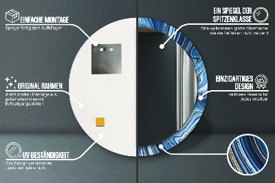 Miroir rond imprimé Marbrure bleue