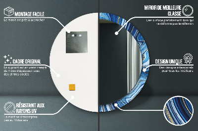 Miroir rond imprimé Marbrure bleue