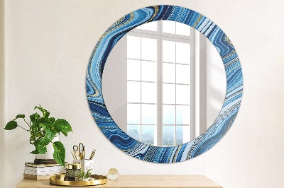 Miroir rond imprimé Marbrure bleue
