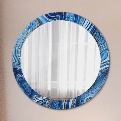 Miroir rond imprimé Marbrure bleue