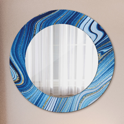 Miroir rond imprimé Marbrure bleue