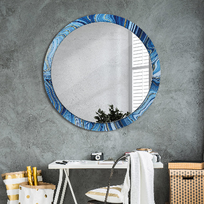 Miroir rond imprimé Marbrure bleue