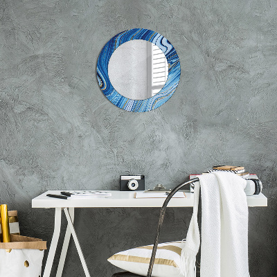 Miroir rond imprimé Marbrure bleue