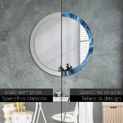 Miroir rond imprimé Marbrure bleue