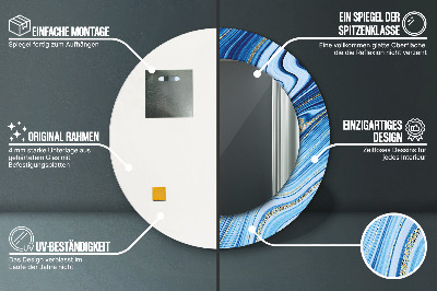Miroir rond imprimé Marbrure bleue