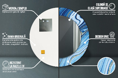 Miroir rond imprimé Marbrure bleue