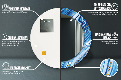 Miroir rond imprimé Marbrure bleue