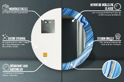 Miroir rond imprimé Marbrure bleue