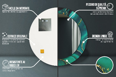 Miroir rond avec décoration Marbre émeraude