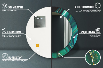 Miroir rond avec décoration Marbre émeraude