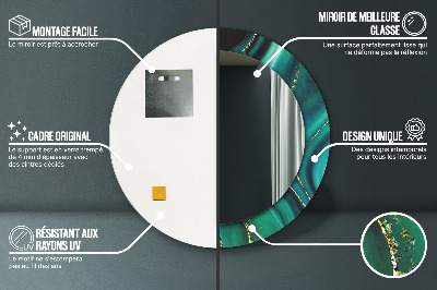 Miroir rond avec décoration Marbre émeraude