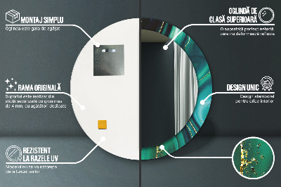 Miroir rond avec décoration Marbre émeraude