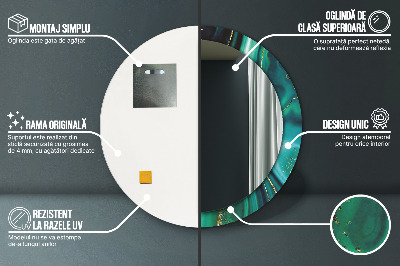 Miroir rond avec décoration Marbre émeraude
