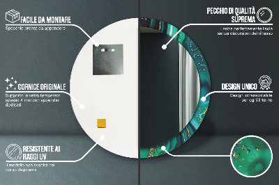 Miroir rond avec décoration Marbre émeraude