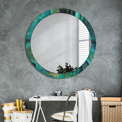 Miroir rond avec décoration Marbre émeraude
