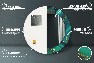 Miroir rond avec décoration Marbre émeraude