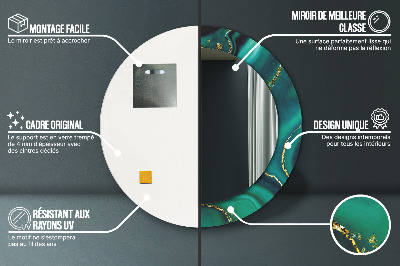 Miroir rond avec décoration Marbre émeraude