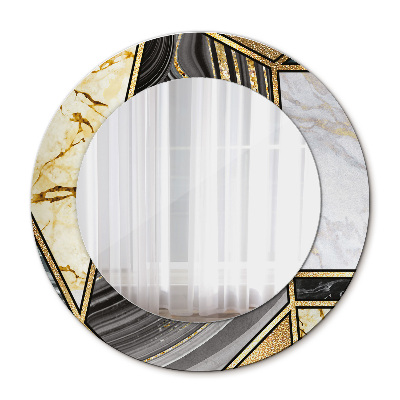 Miroir rond avec décoration Marbre agate et or