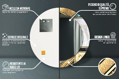 Miroir rond avec décoration Marbre agate et or